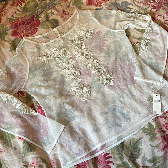 ANTHROPOLOGIE Maeve Size XL Sheer Embellished Top Whitr/Ecru Ethereal $98 NEW - Picture 12 of 16